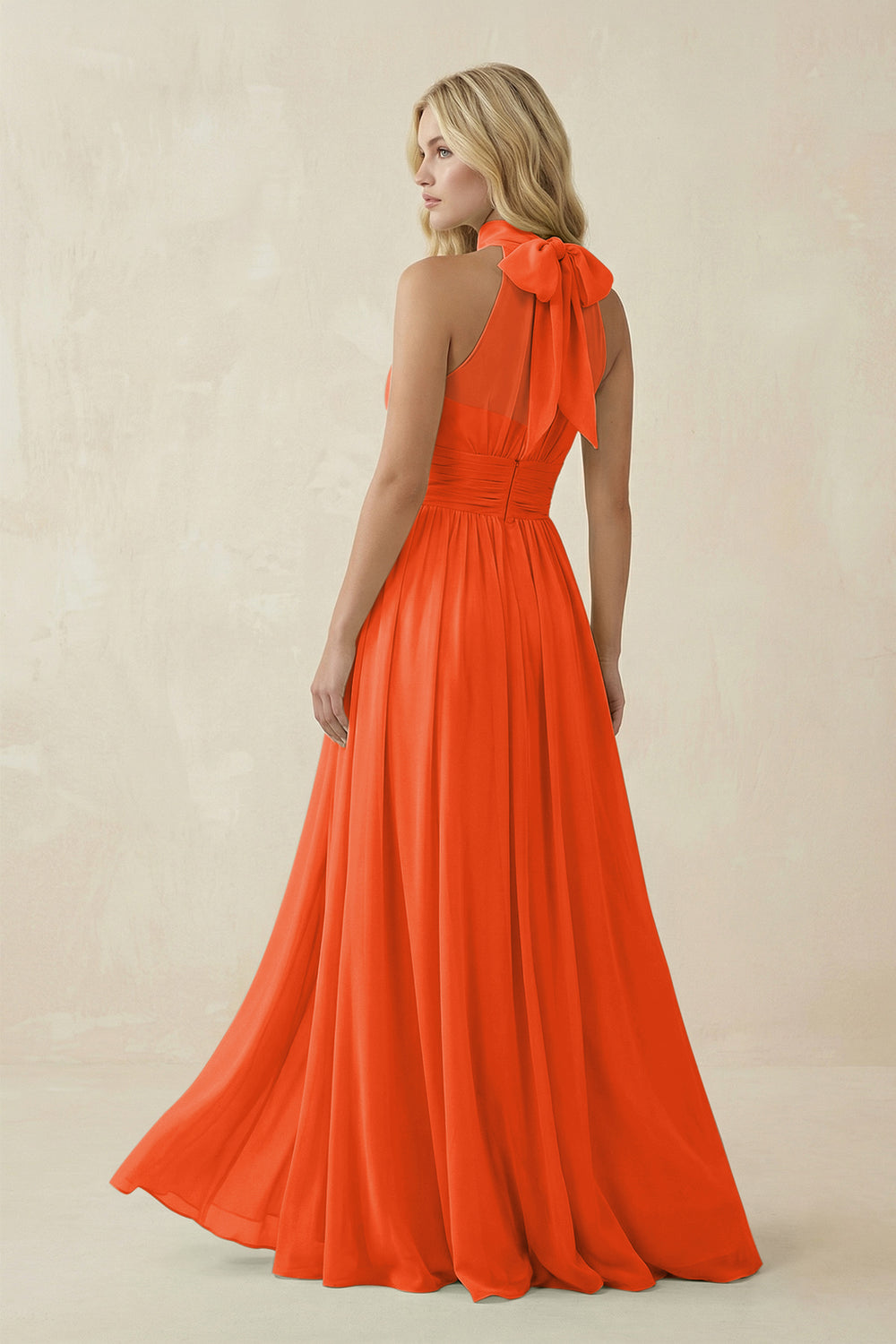 Illusion Halter A-Line Chiffon Bridesmaid Gown in Cinnamon