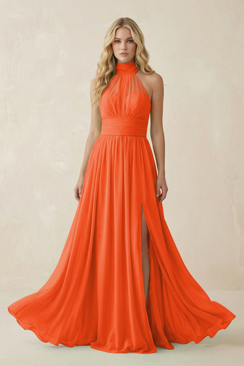 Illusion Halter A-Line Chiffon Bridesmaid Gown in Cinnamon