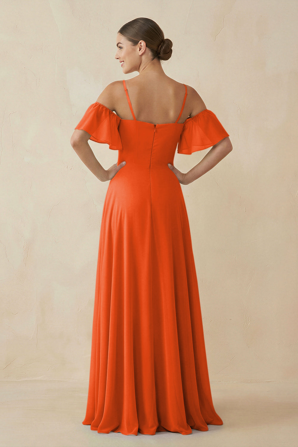 Off-the-Shoulder A-Line Chiffon Bridesmaid Dress in Cinnamon