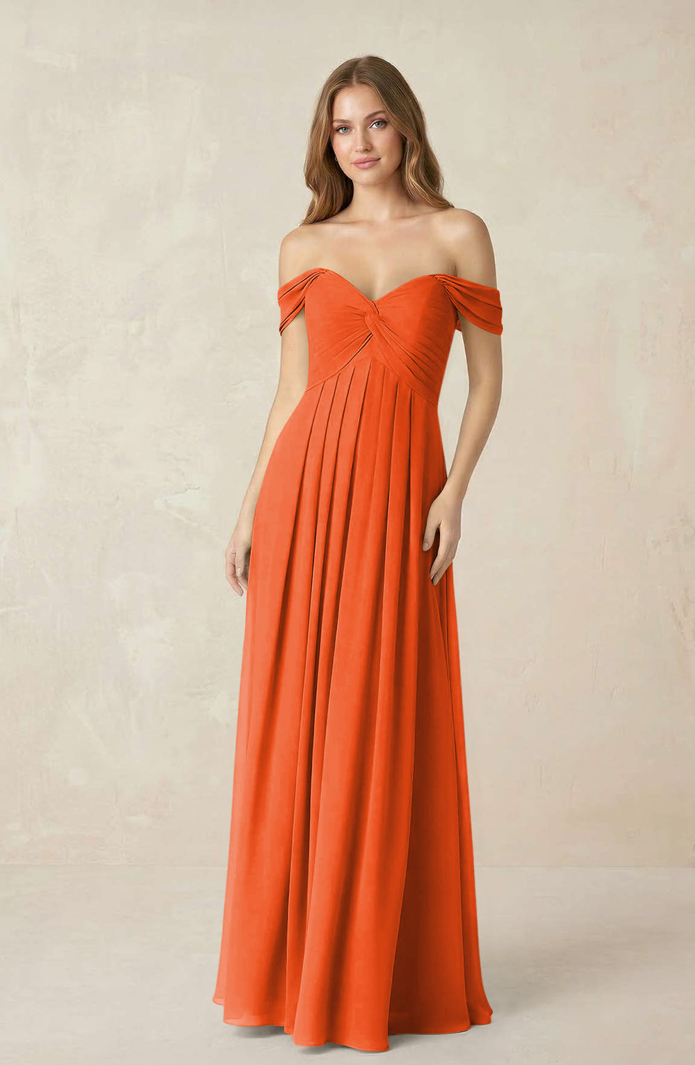Off-the-Shoulder A-Line Chiffon Pleated Bridesmaid Dress in Cinnamon