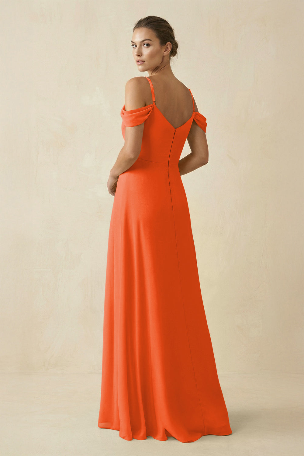 Off-the-Shoulder A-Line Pleated Chiffon Bridesmaid Gown in Cinnamon