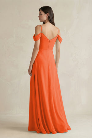 Cinnamon Off-the-Shoulder Chiffon A-Line Bridesmaid Dress (2) | KISSBRIDAL
