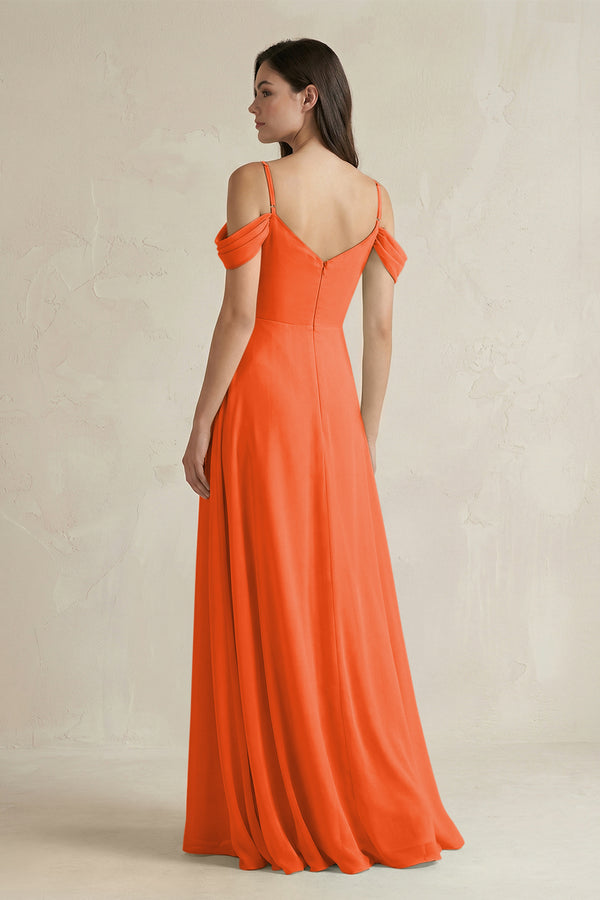 Cinnamon Off-the-Shoulder Chiffon A-Line Bridesmaid Dress (2) | KISSBRIDAL