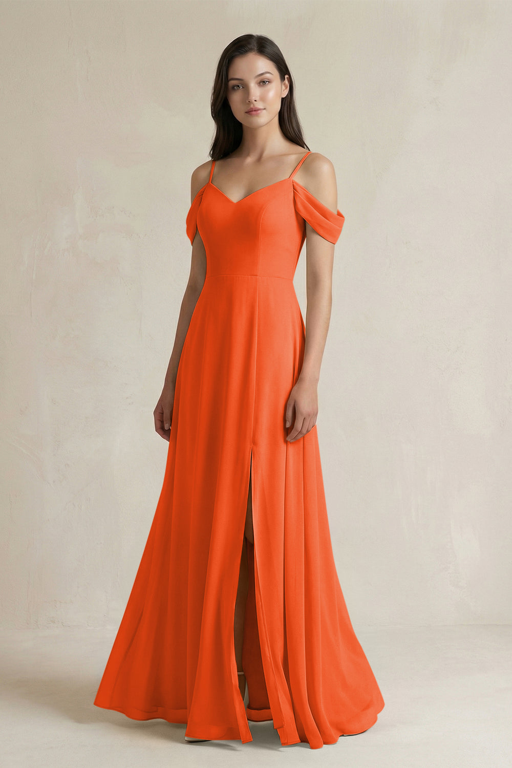 Off-the-Shoulder Chiffon A-Line Bridesmaid Dress in Cinnamon