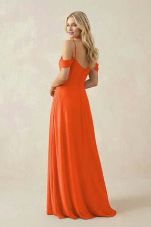 Cinnamon Off-the-Shoulder Chiffon A-Line Maxi Bridesmaid Dress (2) | KISSBRIDAL