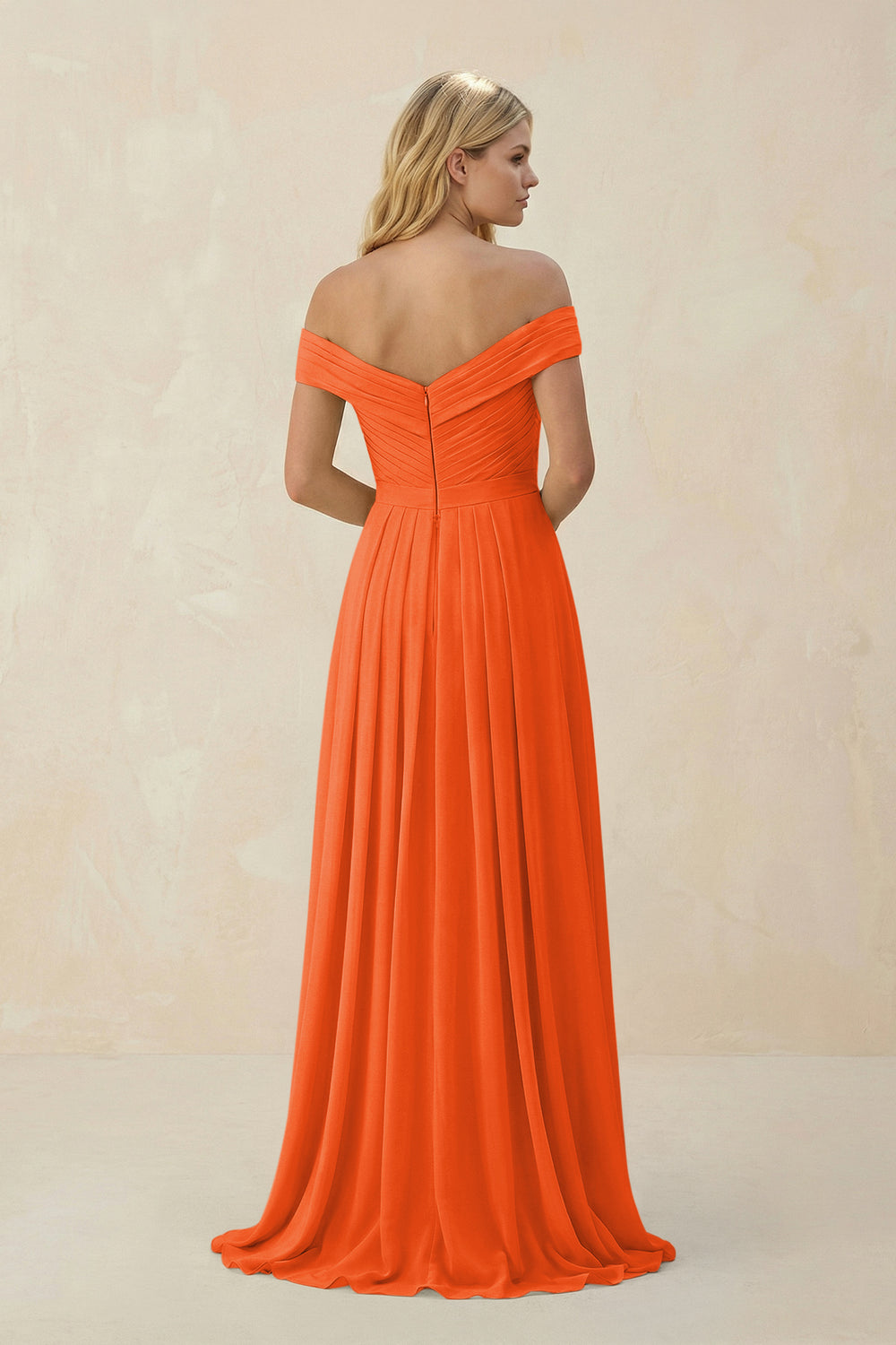 Off-the-Shoulder Pleated A-Line Chiffon Bridesmaid Dress in Cinnamon