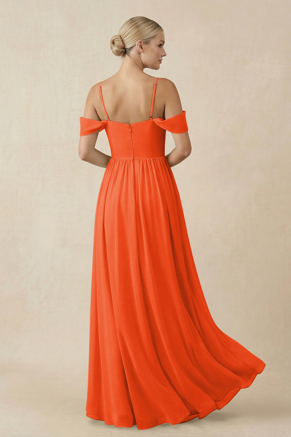Off-the-Shoulder Sweetheart A-Line Chiffon Bridesmaid Dress in Cinnamon