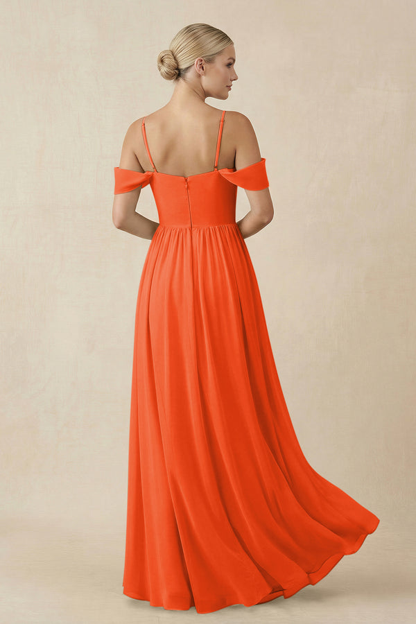 Cinnamon Off-the-Shoulder Sweetheart A-Line Chiffon Bridesmaid Dress (2) | KISSBRIDAL