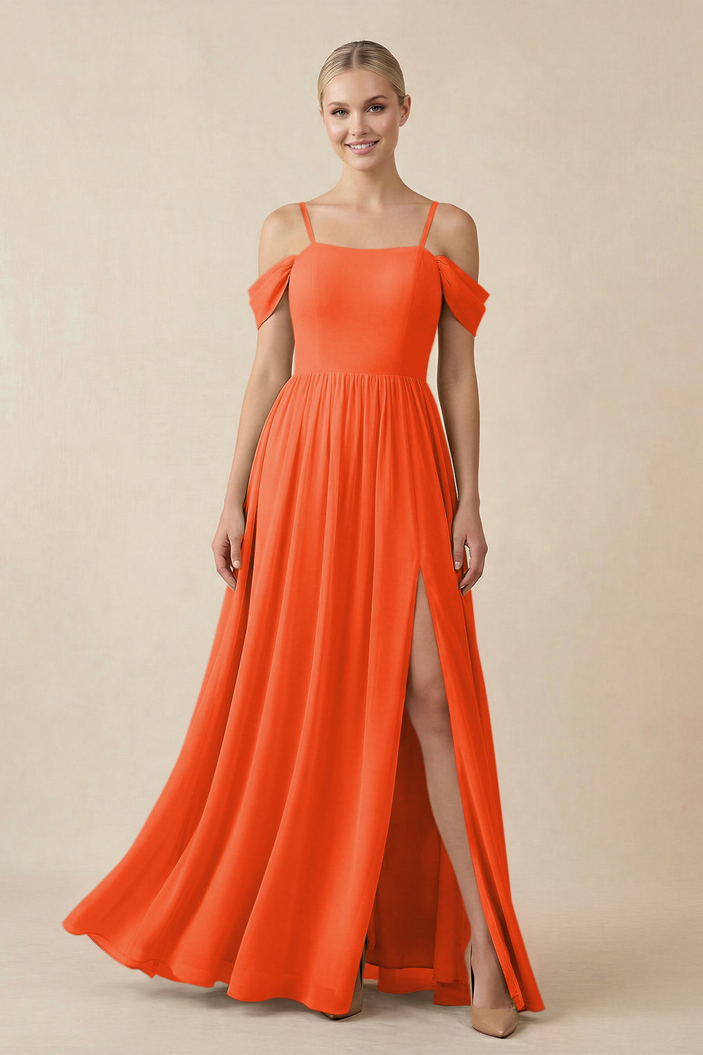 Off-the-Shoulder Sweetheart A-Line Chiffon Bridesmaid Dress in Cinnamon