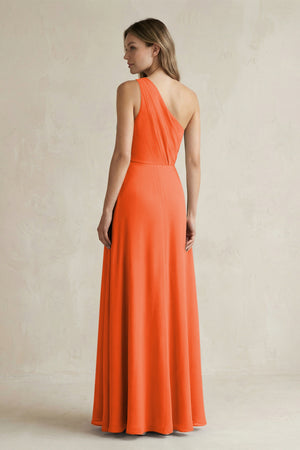 Cinnamon One-Shoulder Chiffon A-Line Bridesmaid Dress With Slit (2) | KISSBRIDAL
