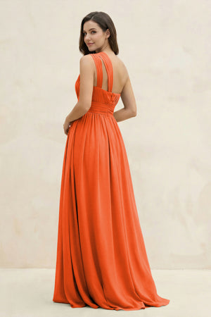 Cinnamon One-Shoulder Pleated A-Line Chiffon Bridesmaid Dress (2) | KISSBRIDAL