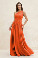 Cinnamon One-Shoulder Pleated A-Line Chiffon Bridesmaid Dress | KISSBRIDAL