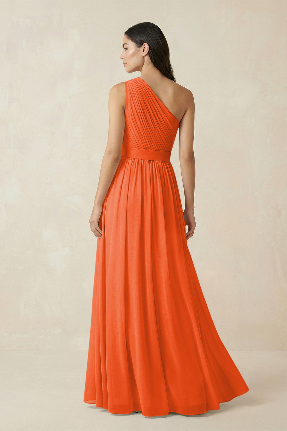 One-Shoulder Pleated Chiffon Bridesmaid Gown in Cinnamon
