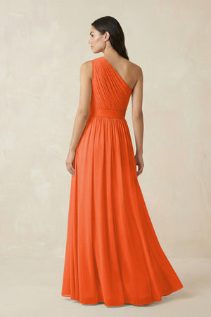 Cinnamon One-Shoulder Pleated Chiffon Bridesmaid Gown (2) | KISSBRIDAL