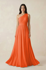 Cinnamon One-Shoulder Pleated Chiffon Bridesmaid Gown | KISSBRIDAL