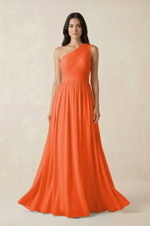 Cinnamon One-Shoulder Pleated Chiffon Bridesmaid Gown | KISSBRIDAL