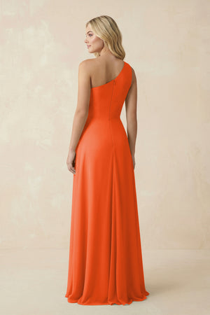 Cinnamon One-Shoulder Ruched A-Line Chiffon Bridesmaid Dress (2) | KISSBRIDAL