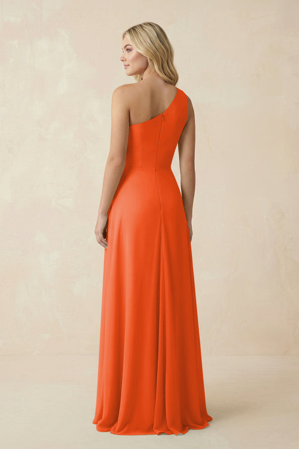 Cinnamon One-Shoulder Ruched A-Line Chiffon Bridesmaid Dress (2) | KISSBRIDAL
