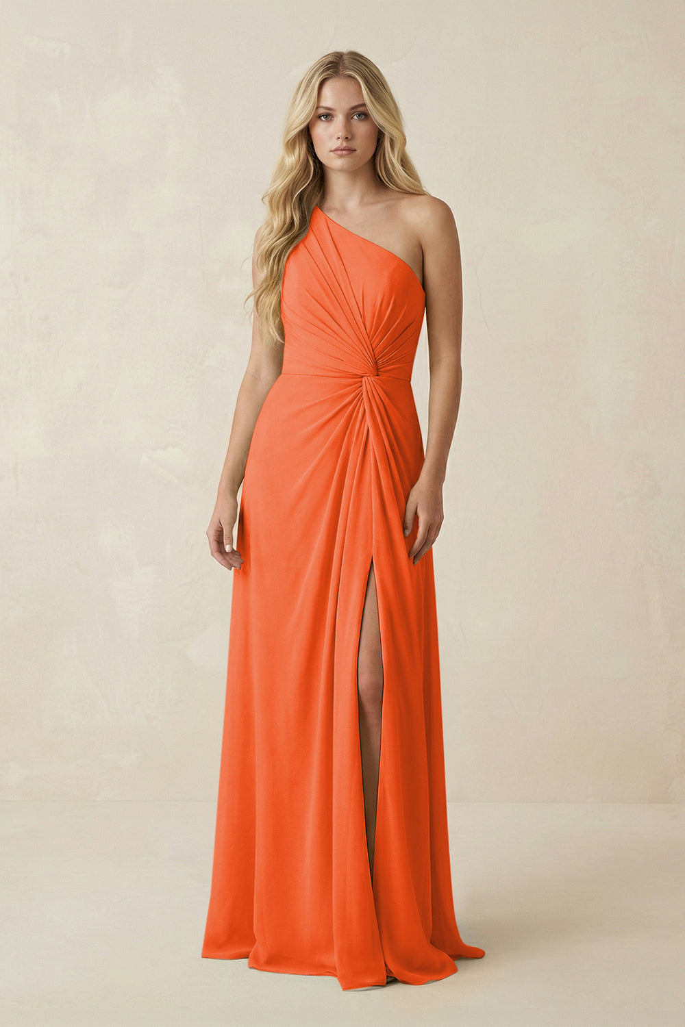 One-Shoulder Ruched A-Line Chiffon Bridesmaid Dress in Cinnamon