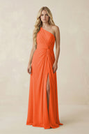 Cinnamon One-Shoulder Ruched A-Line Chiffon Bridesmaid Dress | KISSBRIDAL