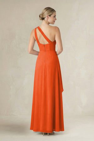 Cinnamon One-Shoulder Sheath Ruched Ruffled Bridesmaid Dress in Cinnamon (2) | KISSBRIDAL