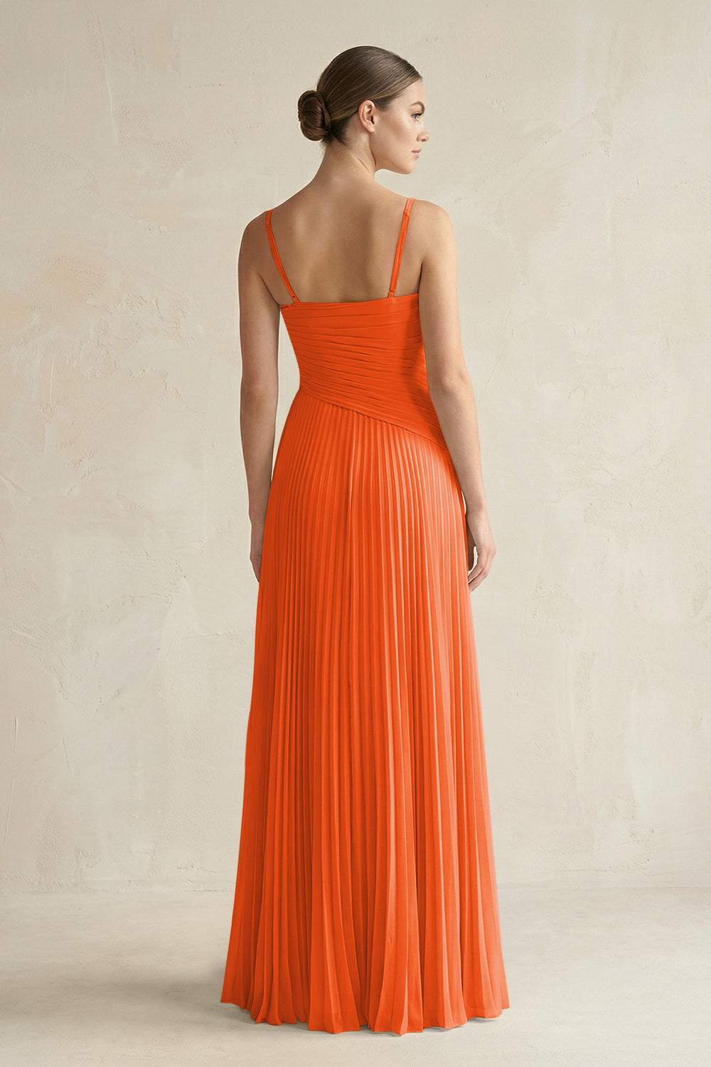 Pleated A-Line Long Chiffon Bridesmaid Dress in Cinnamon
