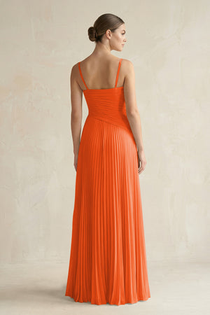 Cinnamon Pleated A-Line Long Chiffon Bridesmaid Dress (2) | KISSBRIDAL