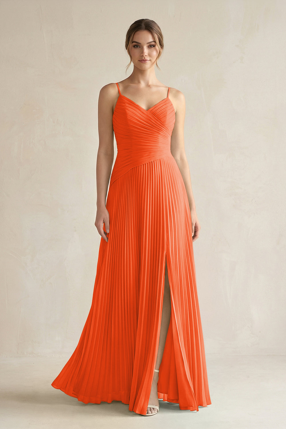 Pleated A-Line Long Chiffon Bridesmaid Dress in Cinnamon