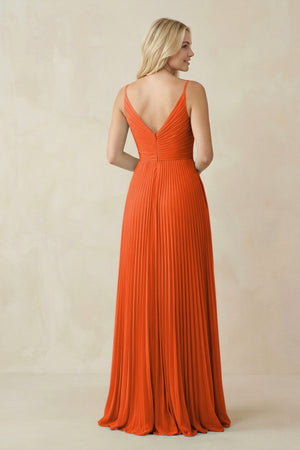 Cinnamon Pleated V-Neck A-Line Chiffon Bridesmaid Dress (2) | KISSBRIDAL