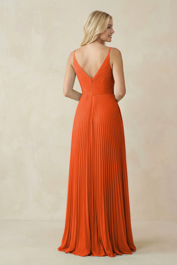 Cinnamon Pleated V-Neck A-Line Chiffon Bridesmaid Dress (2) | KISSBRIDAL