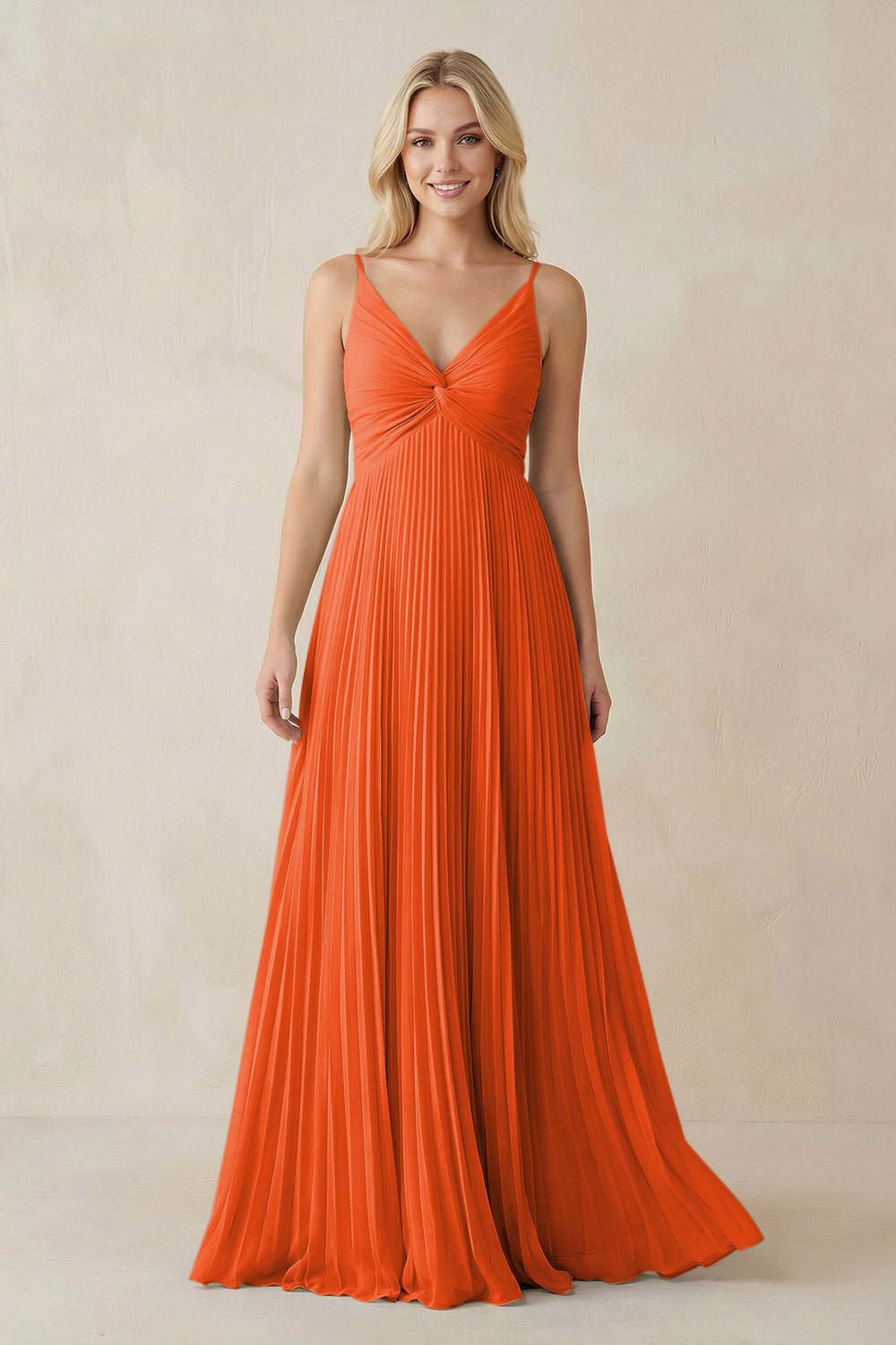 Pleated V-Neck A-Line Chiffon Bridesmaid Dress in Cinnamon