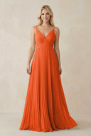 Cinnamon Pleated V-Neck A-Line Chiffon Bridesmaid Dress | KISSBRIDAL