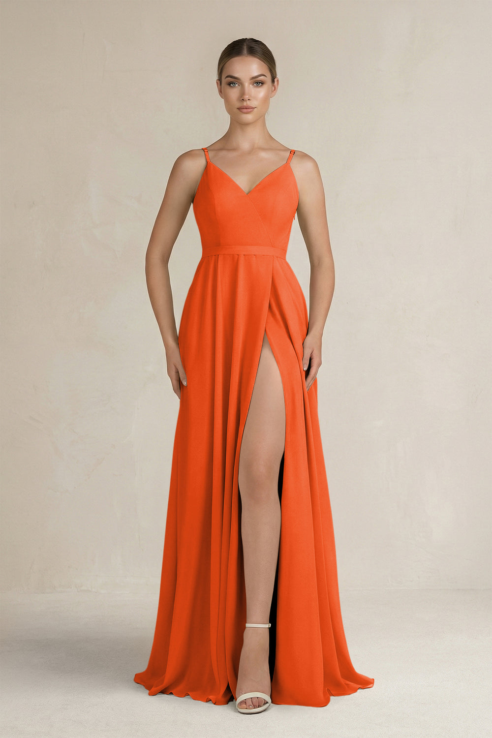 Ruched A-Line Chiffon Bridesmaid Dress with Slit in Cinnamon