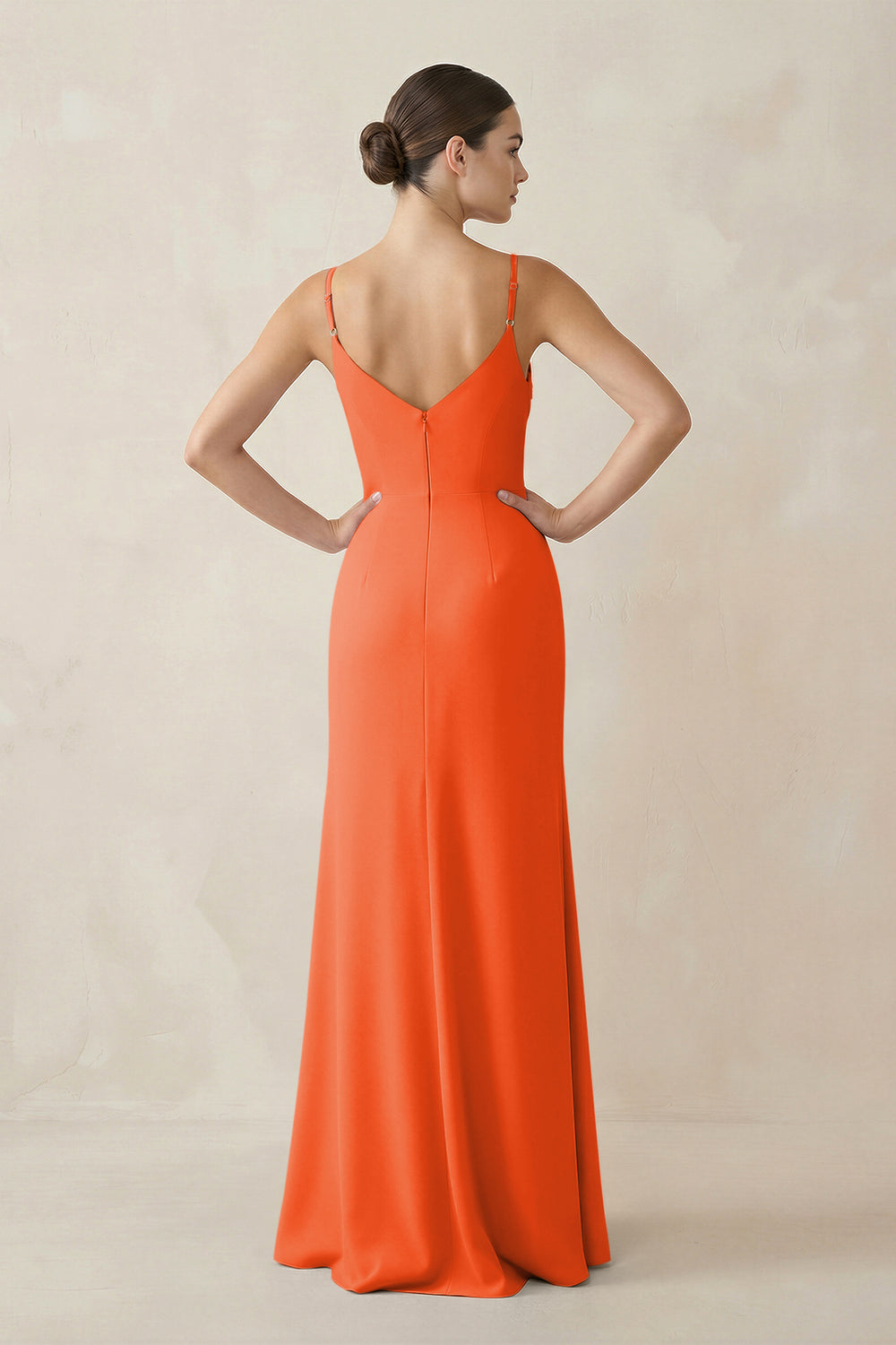 Ruched Sheath Spaghetti Strap Chiffon Bridesmaid Dress in Cinnamon