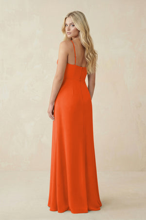 Cinnamon Ruched Sheath Spaghetti Strap Chiffon Bridesmaid Dress (2) | KISSBRIDAL