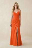 Cinnamon Ruched Sheath Spaghetti Strap Chiffon Bridesmaid Dress | KISSBRIDAL