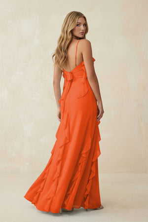 Cinnamon Ruffled Cami Strap Chiffon Sheath Bridesmaid Dress (2) | KISSBRIDAL