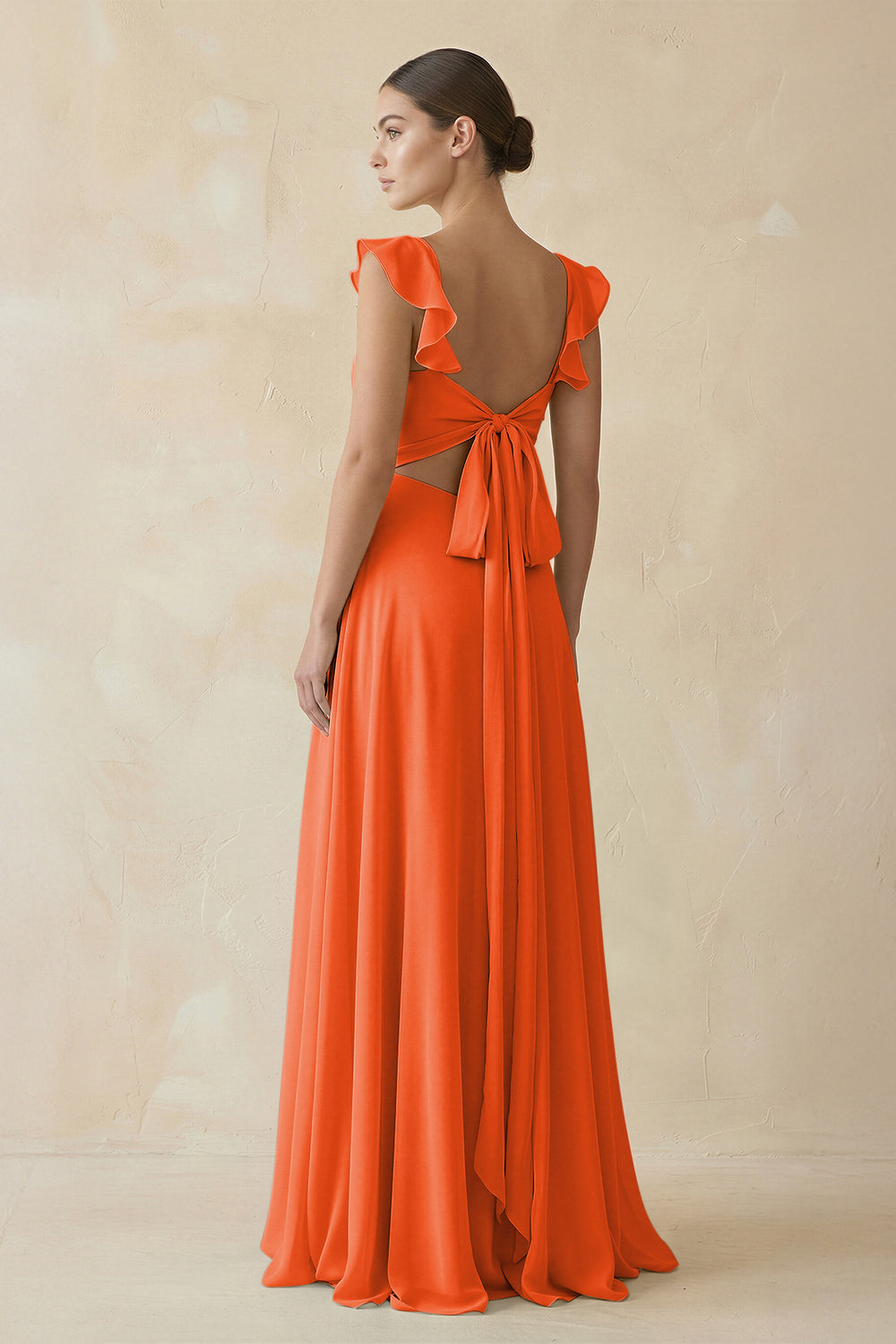 Ruffled Chiffon A-Line Long Bridesmaid Dress in Cinnamon