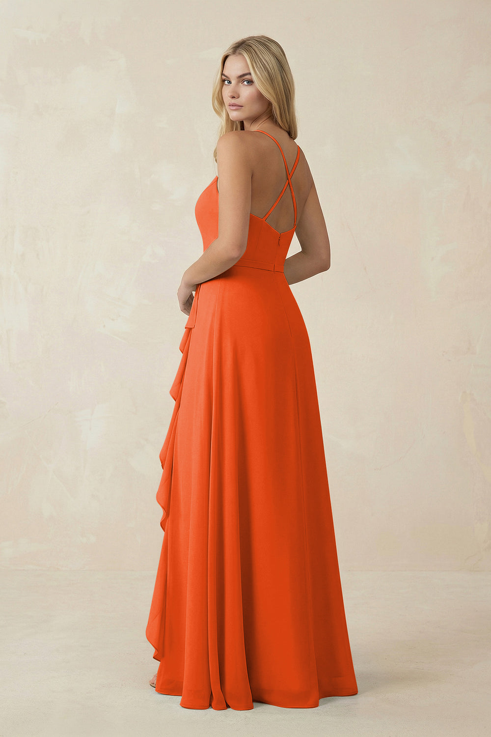 Ruffled Hem A-Line Chiffon Bridesmaid Dress in Cinnamon