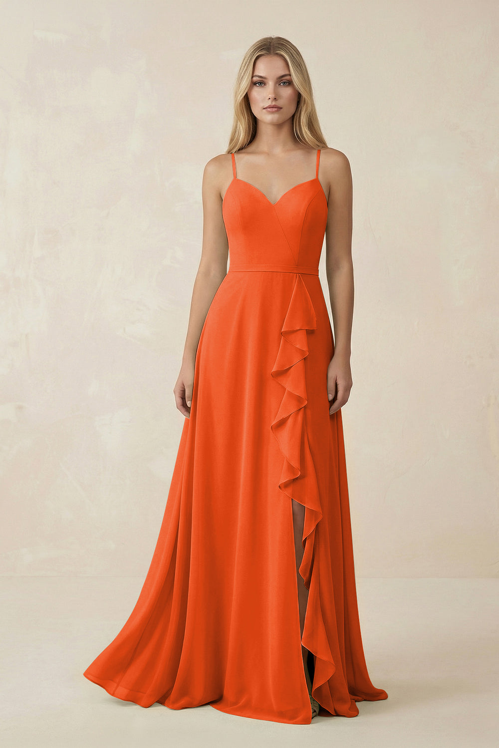 Ruffled Hem A-Line Chiffon Bridesmaid Dress in Cinnamon