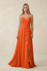 Cinnamon Ruffled Hem A-Line Chiffon Bridesmaid Dress | KISSBRIDAL