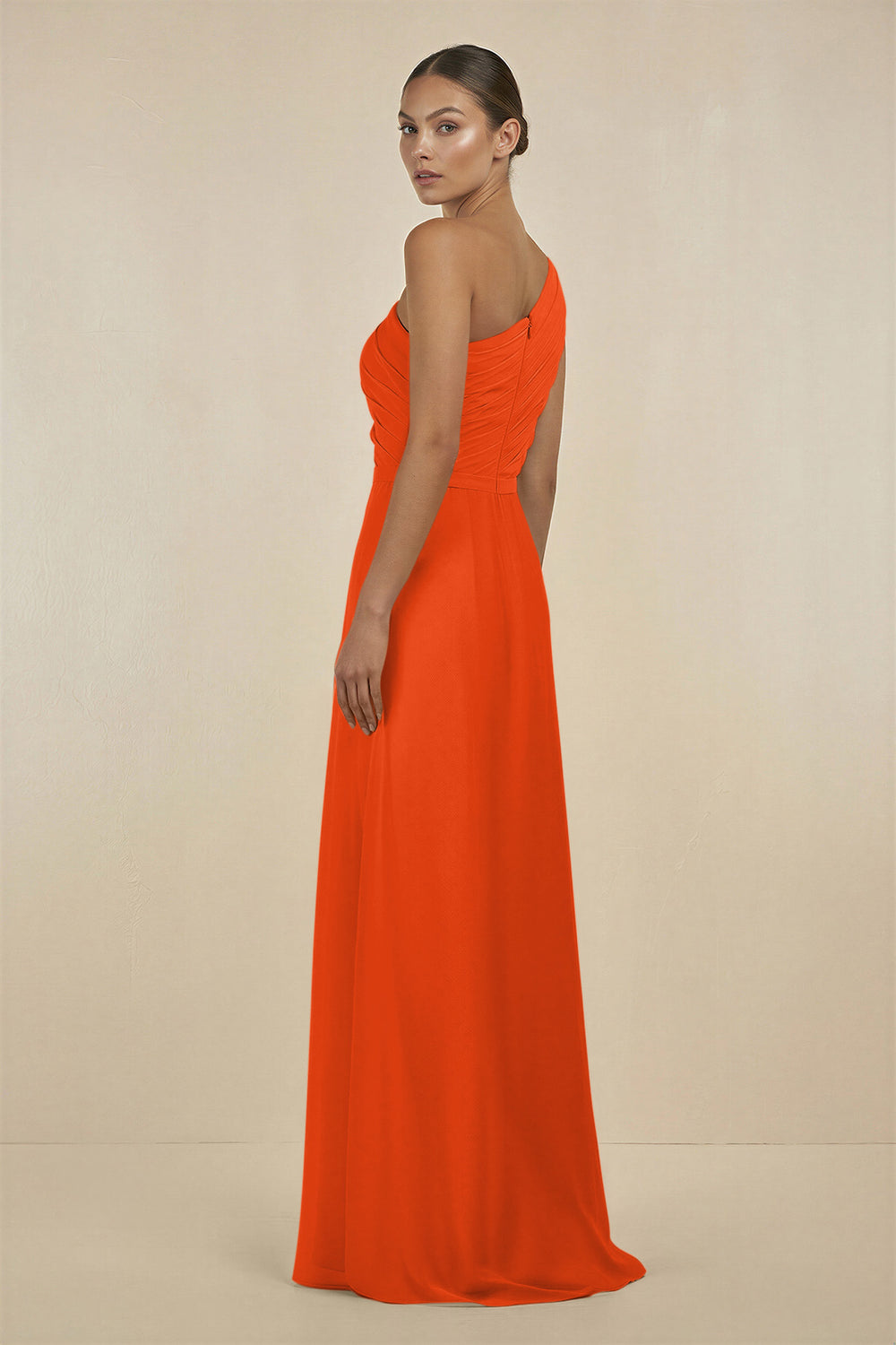 Ruffled One-Shoulder Pleated Sheath Bridesmaid Dress in Cinnamon