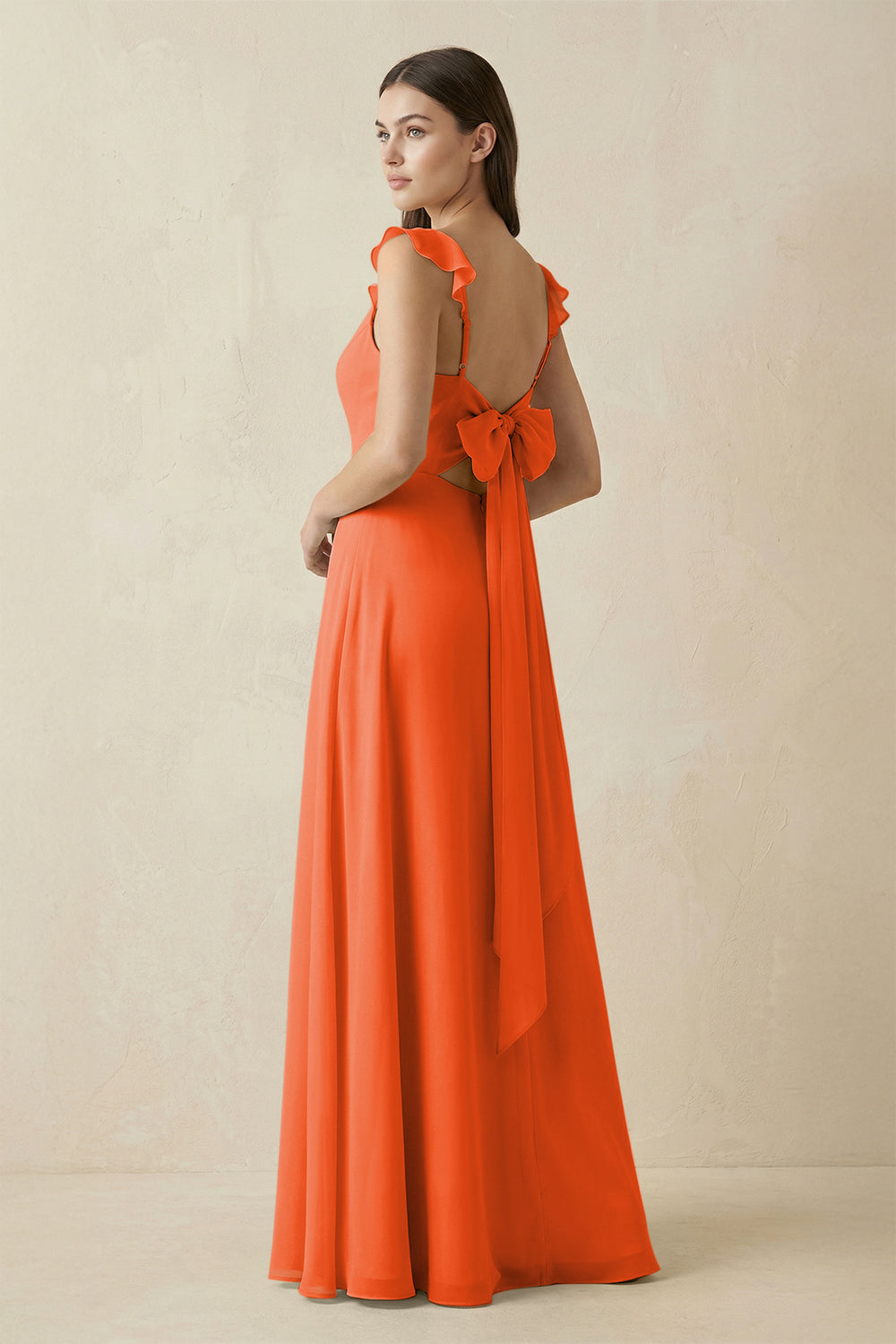 Ruffled Sleeve A-Line Chiffon Bridesmaid Dress in Cinnamon