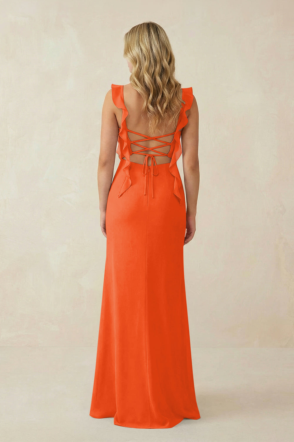 Ruffled Sleeve Ruched Sheath Chiffon Bridesmaid Dress in Cinnamon