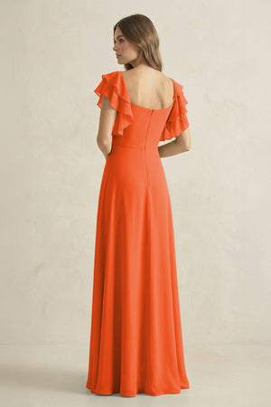 Cinnamon Ruffled Sleeves A-Line Chiffon Bridesmaid Dress (2) | KISSBRIDAL