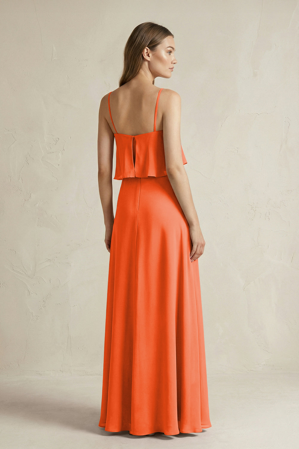Ruffled Spaghetti Strap A-Line Chiffon Bridesmaid Dress in Cinnamon