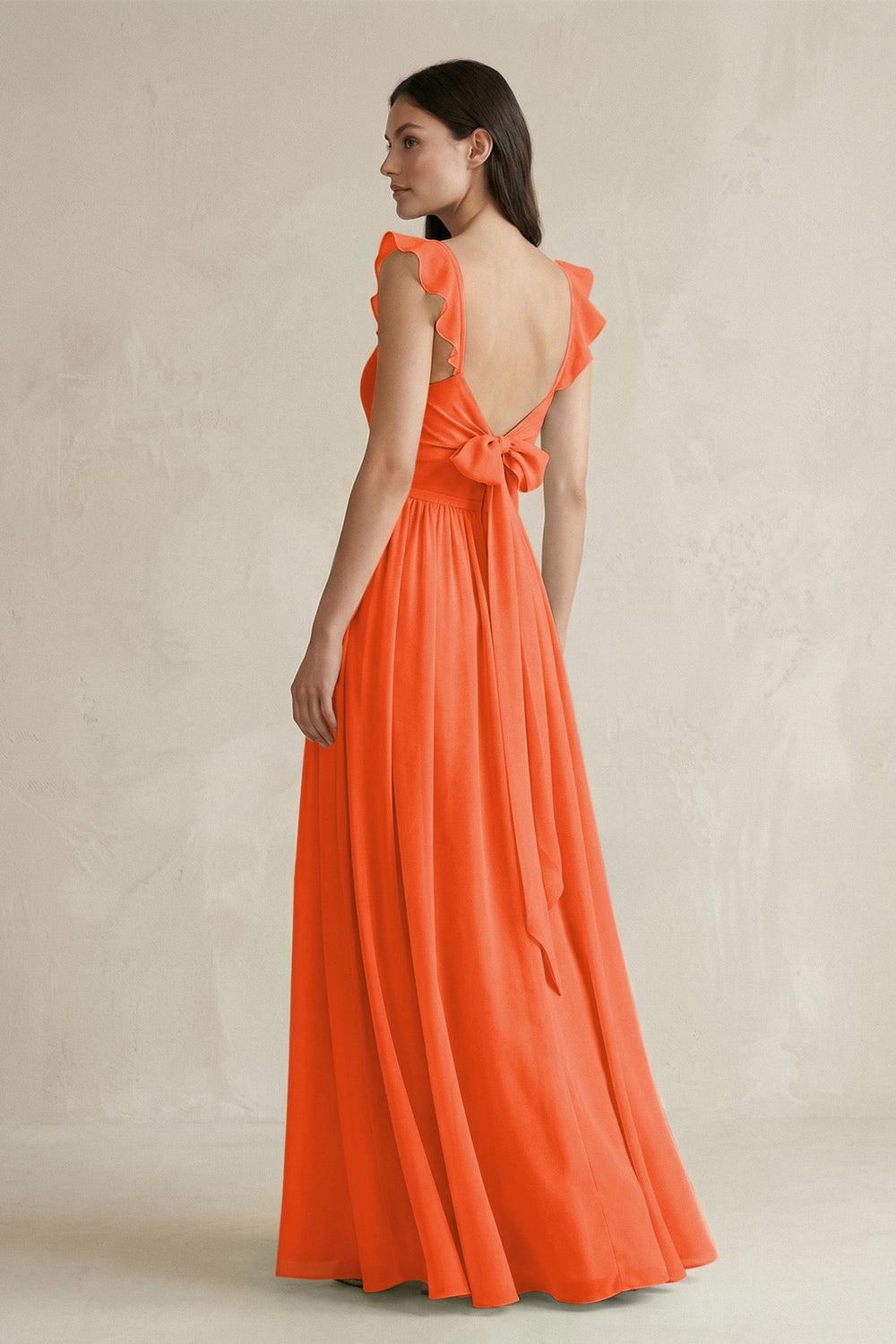 Ruffled Spaghetti Strap Chiffon A-Line Bridesmaid Dress in Cinnamon