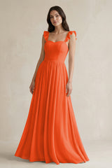Cinnamon Ruffled Spaghetti Strap Chiffon A-Line Bridesmaid Dress | KISSBRIDAL