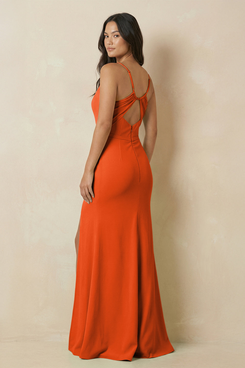 Sheath Cami Strap Chiffon Bridesmaid Dress with Slit in Cinnamon