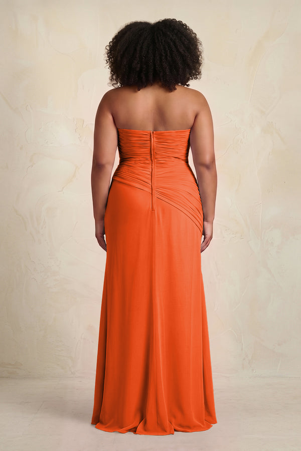 Cinnamon Sheath Chiffon Strapless Pleated Bridesmaid Dress (4) [sizeplus] | KISSBRIDAL